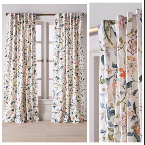 Anthropologie Hattie Organic Cotton Floral Printed 108” Curtain Set of 2NWT